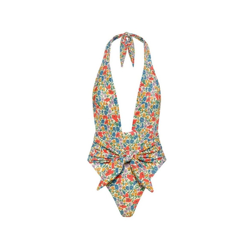 NEW! Montce Swim Florencia Floral Tropez Tie-Up One-Piece Plunge Swimsuit Small